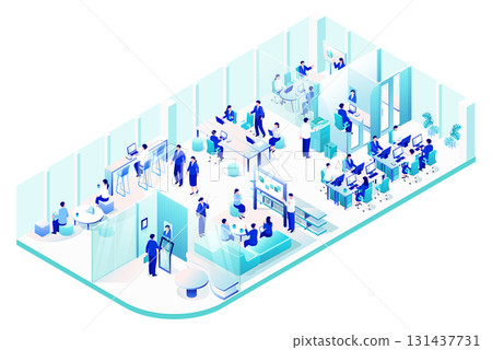 現代辦公樓層的等距插圖 131437731