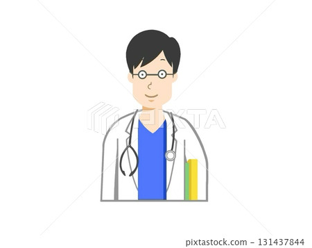 Illustration of a male doctor (teacher) in a white coat 131437844