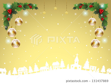 聖誕背景 25，插圖，可愛，水平，金色，裝飾，城市景觀 131437869