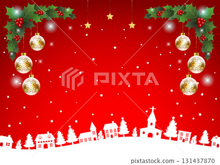 聖誕背景 25，插圖，可愛，水平，紅色，裝飾，城市景觀 131437870