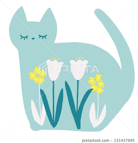 Floral cat with closed eyes Floral cat with closed eyes 131437895