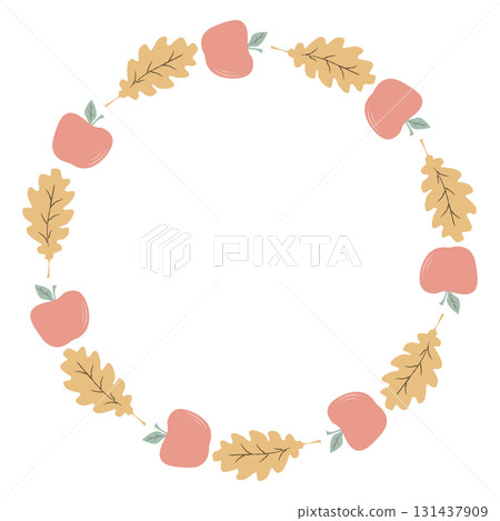 Autumn wreath of apples and oak leaves Autumn wreath of apples and oak leaves 131437909