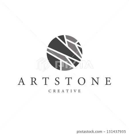 stone logo with simple stone house structure design, symbol concept, illustration, brand and poster design template 131437935