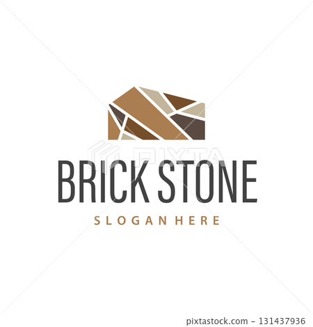 stone logo with simple stone house structure design, symbol concept, illustration, brand and poster design template 131437936