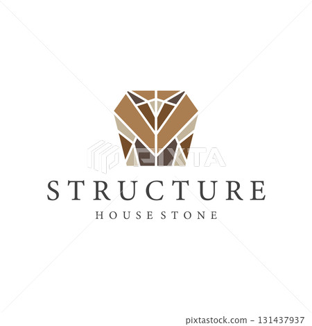 stone logo with simple stone house structure design, symbol concept, illustration, brand and poster design template 131437937