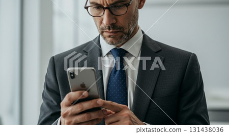Male businessman looking at a smartphone 131438036