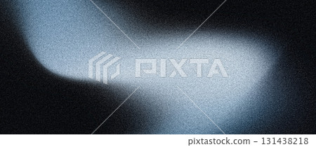 Glowing light silvery blue abstract shape, dark grainy poster background, black backdrop, noise texture dynamic header cover wallpaper banner design 131438218