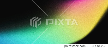 Grainy noisy background, abstract color gradient shape, vibrant glowing rainbow yellow green pink blue black noise texture banner design 131438352