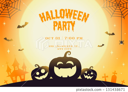 Halloween cute pumpkin and full moon background illustration 131438671