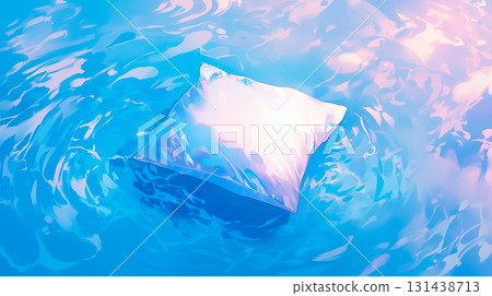 A background illustration of a white pillow floating on a fantastic water surface 131438713