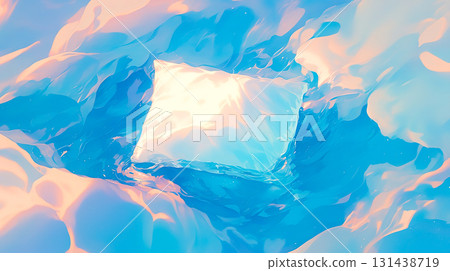 A background illustration of a white pillow floating on a fantastic water surface 131438719