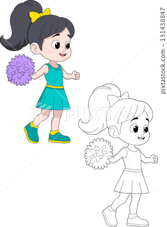 Adorable Cheerleader Girl with Pom Pom Illustration Adorable Cheerleader Girl with Pom Pom Illustration 131438847