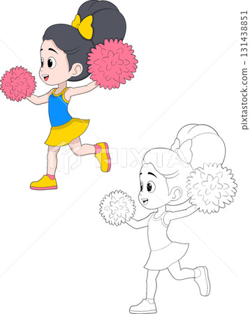 Cute Cheerleader Girl with Pom Poms Illustration Cute Cheerleader Girl with Pom Poms Illustration 131438851