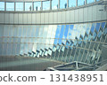 blue sky reflected in the glass 131438951