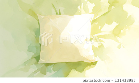 Watercolor illustration of a white fluffy pillow on an abstract pale green background Watercolor illustration of a white fluffy pillow on an abstract pale green background 131438985