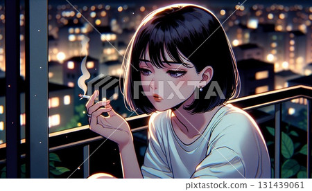 A woman smoking a cigarette A woman smoking a cigarette 131439061