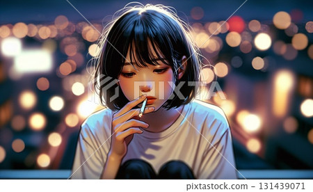 A woman smoking a cigarette A woman smoking a cigarette 131439071
