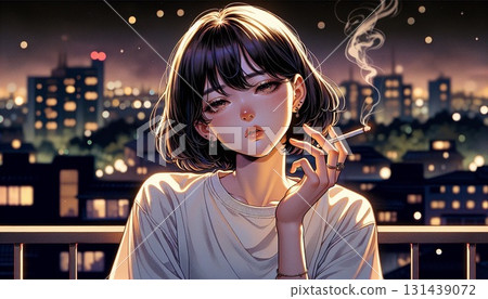 A woman smoking a cigarette A woman smoking a cigarette 131439072