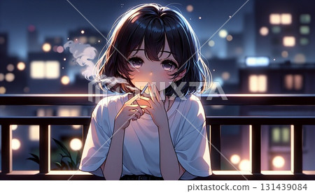 A woman smoking a cigarette A woman smoking a cigarette 131439084