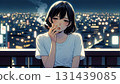 A woman smoking a cigarette 131439085