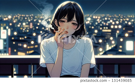 A woman smoking a cigarette A woman smoking a cigarette 131439085