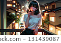 A woman smoking a cigarette 131439087