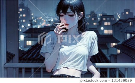 A woman smoking a cigarette A woman smoking a cigarette 131439089