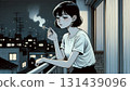 A woman smoking a cigarette 131439096