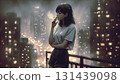 A woman smoking a cigarette 131439098