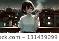 A woman smoking a cigarette 131439099