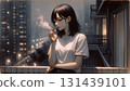 A woman smoking a cigarette 131439101