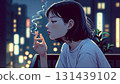 A woman smoking a cigarette 131439102