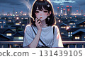 A woman smoking a cigarette 131439105