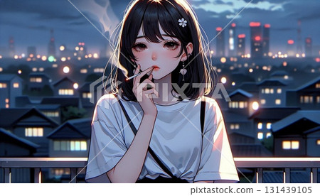 A woman smoking a cigarette A woman smoking a cigarette 131439105