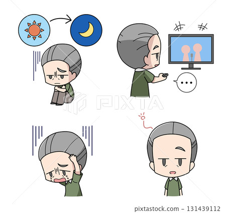 Set of four illustrations of mental symptoms of depression - elderly men Set of four illustrations of mental symptoms of depression - elderly men 131439112