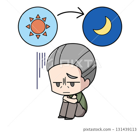 Illustration of an elderly man who is depressed all day Illustration of an elderly man who is depressed all day 131439113