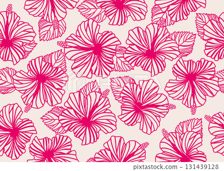 經典芙蓉無縫圖案、植物圖案、粉紅色、線條藝術、背景 131439128