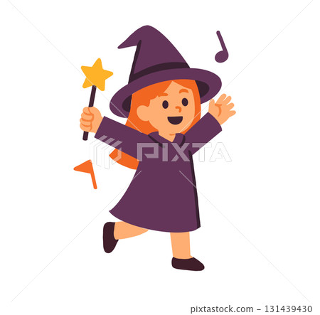 拿著魔杖的快樂女巫的插圖 131439430