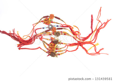 Colorful traditional rakhis with beads and strings Colorful traditional rakhis with beads and strings 131439581