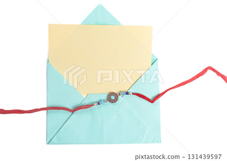 Decorative Rakhi thread with card for Raksha Bandhan festivals. 131439597