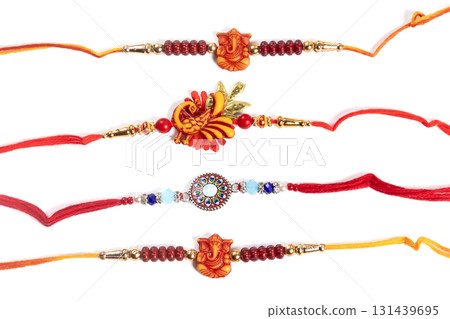 Colorful Rakhi bangles with beaded embroidery for an Indian festival gift 131439695