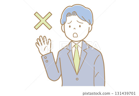 一位身穿西裝的年輕男子擺出一副說「不」的姿勢 一位身穿西裝的年輕男子擺出一副說「不」的姿勢 131439701