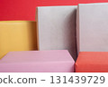 Colorful gift boxes wrapped in bright pastel paper for celebration and packaging 131439729