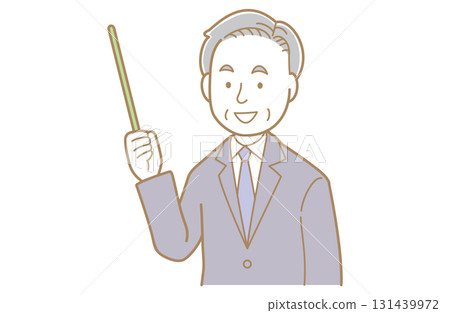 Illustration of an elderly man in a suit pointing with a pointer Illustration of an elderly man in a suit pointing with a pointer 131439972