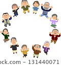 Twelve senior men and women jumping in a circle 131440071