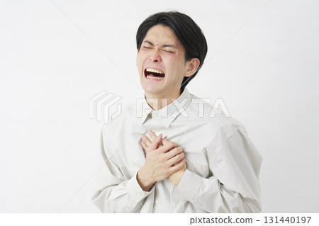 Man heart pain white background Man heart pain white background 131440197