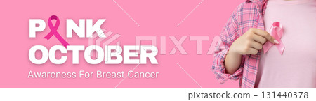 Highlighting breast cancer awareness with a pink ribbon display 131440378
