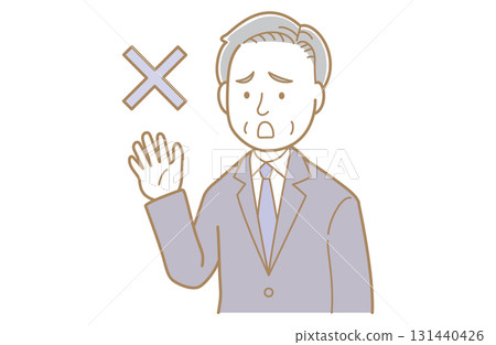 Illustration of an elderly man in a suit posing as if saying no Illustration of an elderly man in a suit posing as if saying no 131440426