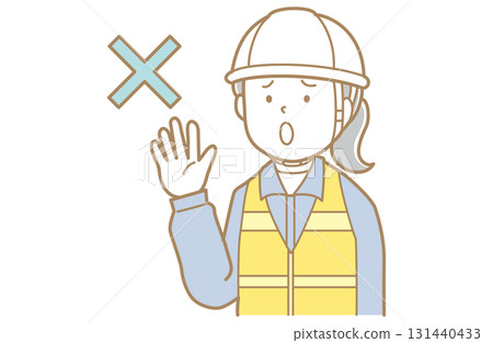 一名身穿工作服、戴著頭盔和安全背心的婦女拒絕 一名身穿工作服、戴著頭盔和安全背心的婦女拒絕 131440433