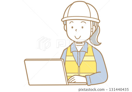 一名身穿工作服、戴著頭盔和安全背心的婦女看著電腦螢幕的插圖 一名身穿工作服、戴著頭盔和安全背心的婦女看著電腦螢幕的插圖 131440435